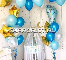 Шарики на выписку в сине-золотом цвете