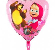 Шар сердце Маша и Медведь 45см