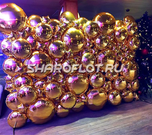 Фотозона из шаров Золотая стена 3х2м на каркасе