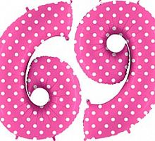Шар Цифра 9 Розовая в горошек 85см