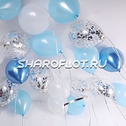 Шары Ассорти голубое Серебро для мальчика 30см