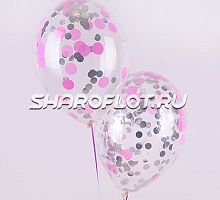 Шары с конфетти розовый серебро, 30см