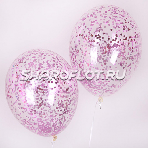 Прозрачные шары с розовым конфетти 30см
