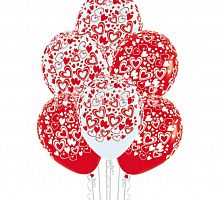 Белые и красные шары с сердцами 30см