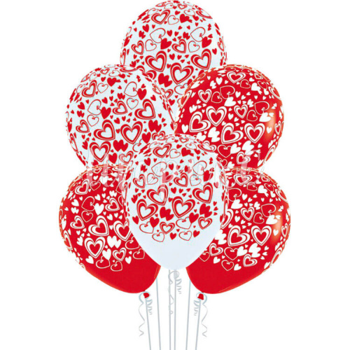 Белые и красные шары с сердцами 30см