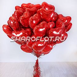 Букет из 100 красных сердец 40см