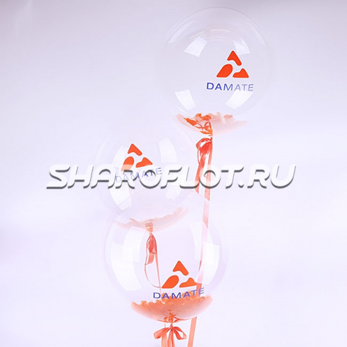 Фонтан прозрачных шаров 45см с перьями и надписью