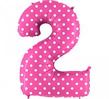 Шар Цифра 2 Розовая в горошек 85см