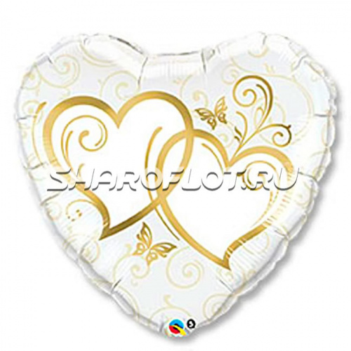 Шар сердце «Переплетенные золотые сердца»