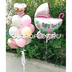 Композиция шаров на выписку из роддома девочке №4