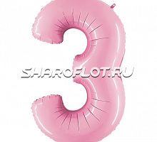 Шар Цифра 3 Розовая матовая 85см