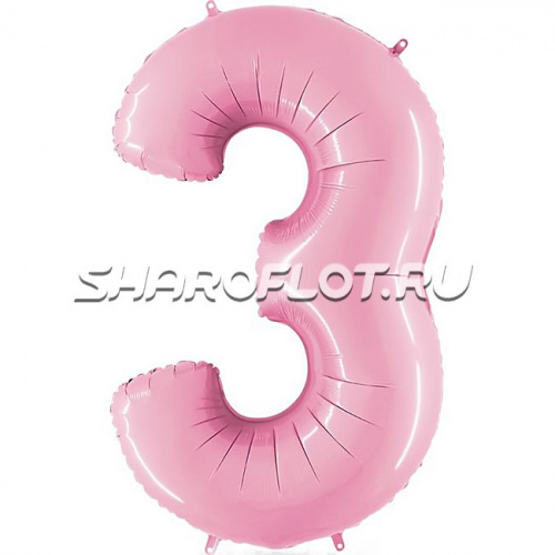 Шар Цифра 3 Розовая матовая 85см