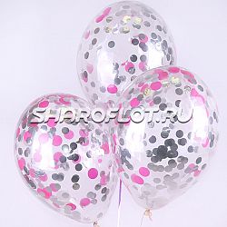 Шары с конфетти Фуксия Серебро 30см