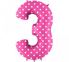 Шар Цифра 3 Розовая в горошек 85см