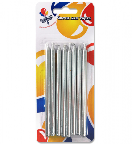 Свеча для торта Серебряные 8шт (12см)