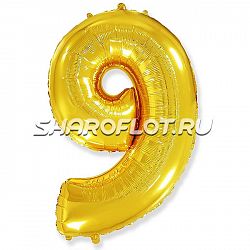 Шар Цифра 9 Золото 85см