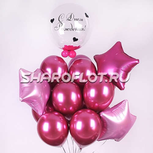 Букет с прозрачным шаром и надписью