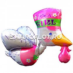 Шар Аист принес девочку 3Д 80см