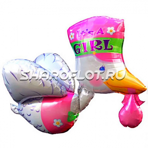 Шар Аист принес девочку 3Д 80см