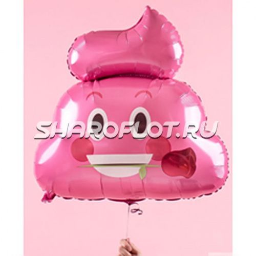 Шар Смайл Какашка с розой 60см