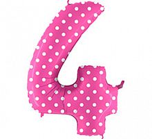 Шар Цифра 4 Розовая в горошек 85см