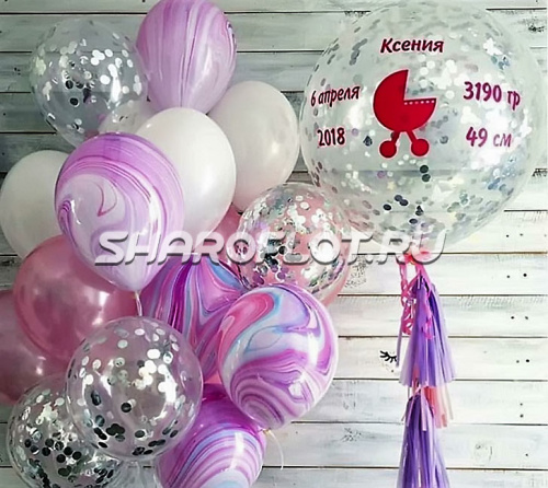 Композиция из шариков для девочки на выписку