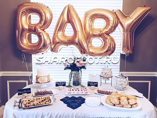 Золотые буквы Baby с гелием 85см Золотые буквы Baby с гелием 85см